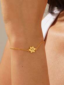 Customized Cute Paw Print Heart-Shaped Bracelet, Personalized Pet Memorial Gift With Name Engraved, Cat Dog Paw Bracelet, Animal-Friendly Jewelry