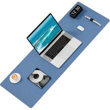 Tapete de computadora de piel sintética de 48 x 17 pulgadas, tamaño XXG, protector de computadora impermeable, antideslizante, ultra delgado, para computadora portátil, para oficina, hogar, - Café integral - Ver 7