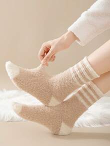 1 par de calcetines de felpa de coral para mujeres, calcetines gruesos y cálidos para el hogar, posparto, dormir, anti-frío, adecuados para otoño/invierno