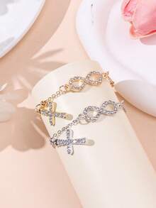 1pc Elegant Rhinestone Cross & Infinity Symbol Pendant Bracelet Chain For Women