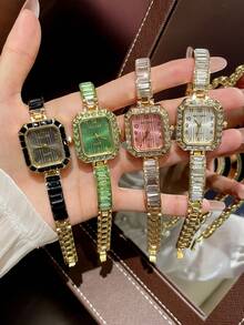 1 pieza Reloj de cuarzo cuadrado de moda súper brillante y elegante para mujeres, adecuado para uso diario, cumpleaños, aniversario - Unitalla - Ver 1