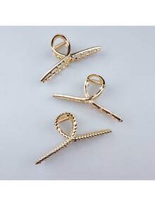 3pcs Women Minimalist Metals Hair Claw Street Y2k Claw Clips Hair Clips Hair Jaw Clip Hair Clamps Hair Clutch Hair Catcher Clip, School Stuff, College Fall Winter Hair Accessories For Women For Vacation Outfits Woman - Gold - View 8