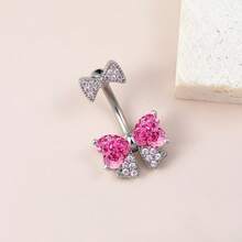 1pc Cute Bow Zirconia Navel Ring, Body Piercing Jewelry, Delicate & Sweet, Suitable For Daily Wear