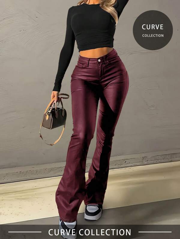 Spodnie z imitacji skóry w rozmiarze plus size, wyszczuplające i wydłużające, odpowiednie na wiosnę i lato