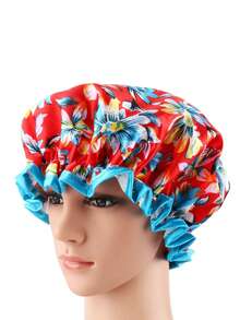 1 pieza Gorro de ducha de doble capa a la moda y resistente al agua, con estampado, adecuado para uso diario de mujeres