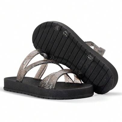 Sandália Papete Feminina Correia Silicone Com Glitter Da Moda Leve 941