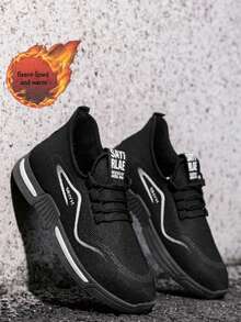 New Anti-Slip Thermal Lining Running Shoes, Fashionable Men's Sports Sneakers - Black (velvet) - View 10