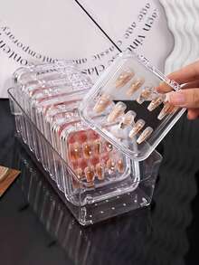1/5/10pcs Transparent Nail Art Storage Box, Fake Nails Organizer Box, Press-On Nails Storage Box, Nail Display Box, Artificial Nail Organizer Box, Nail Tools Storage Box, Nail File Holder,Gifts For Women,Christmas Gifts,Gift Ideas For Women,Room Decor - Clear - View 3