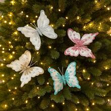6Pcs New Christmas Decor Butterflies Christmas Tree Hanging Decor Glitter Simulation Butterfly Scene Ambience Arrangement Decor Home Decor Christmas Decorations Room Decor Winter