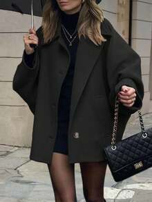Manteau ample élégant pour femmes, col à revers, boutons devant, poches, couleur unie. Minimaliste et , pour l'automne/l'hiver