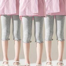 3pcs Kids Stretchy Frill Trim Solid Color 3/4 Leggings - Grey - View 7