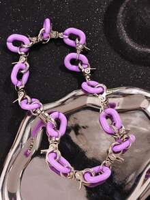 1pc Fashionable, Unique, Exquisite Hip-Hop Punk Versatile Colorful High-End Luxury Creative Geometric Acrylic Metal Buckle Necklace For Men, Suitable For Daily Wear, Festivals And Parties