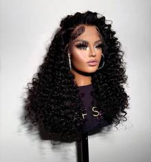 Deep Wave Lace Front Wigs Human Hair 13x6Curly Wig Human Hair 200% Density 13x4 Wet And Wavy Lace Front Wigs Human Hair Pre Plucked Deep Wave Wig For Women With Baby Hair - Natural Black - 查看 3