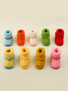 1 Pair Hand-Knitted Solid Color Infant Socks, Warm For Newborn Babies In Autumn/Winter