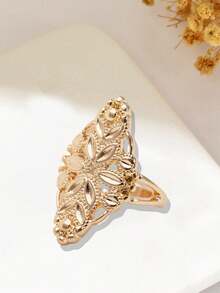 1 buc Inel placat cu aur, în formă de inimă, stil Dubai/India, cadou de Ramadan pentru femei, inel cu bandă largă de culoare aurie