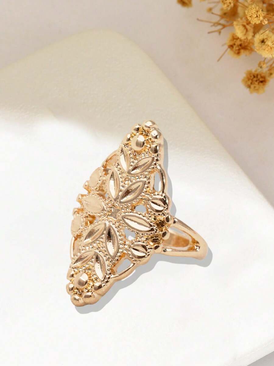 1 buc Inel placat cu aur, în formă de inimă, stil Dubai/India, cadou de Ramadan pentru femei, inel cu bandă largă de culoare aurie