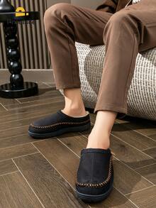 Pmoiste Pantoufles d'intérieur douces et chaudes en mousse à mémoire de forme tricotées pour hommes, pour l'hiver - Noir - Voir 1