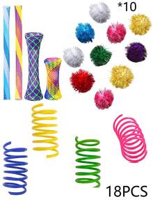 Juguete de rebote con resorte autónomo de plástico de colores para gatos, 2/4/8/10/12/14/20/30/40/50/60 piezas, juguete creativo para gatos que mantiene la salud, juguete interactivo y duradero de plástico resistente para golpear, morder, cazar, juguete para gatitos, regalo del Día de San Valentín para gatos/perros