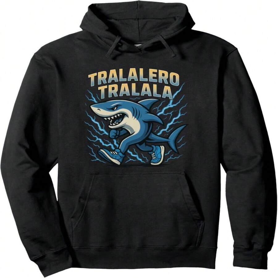 Italian Brainrot Tralalero Tralala, Funny Brain Rot Meme Pullover Hoodie - 黑16 - 查看 1