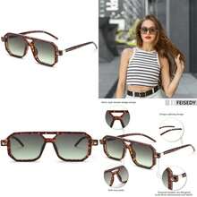 FEISEDY Vintage Square 70s Flat Aviator  Women Men Classic Retro Stylish Frame   B2622(021 Tortoise Frame & Gradient Grey Green Yellow Lens 52 Millimeters) - Type33 - 查看 1