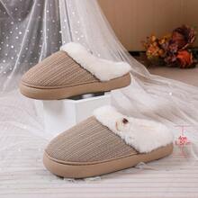 Women's Plush Comfortable Non-Slip Durable Faux Rabbit Fur Slide Slippers, Faux Suede Lining - Khaki - View 7