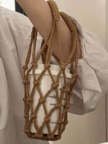 Sacs en maille tissés à la main, tasses à eau, sacs portables pour boissons, café, réutilisables, sacs pour bouteilles d'eau portables, sacs pour boissons, sacs portables, sacs en maille décoratifs, sacs de rangement décoratifs, convenant comme cadeaux artisanaux pour les amis, la famille et les camarades de classe, parfaits pour les plages, les pique-niques et les voyages - cadeaux décoratifs pour les amis, la famille et les camarades de classe, articles essentiels pour les pique-niques, artisanat artistique