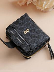 New Litchi Texture Letter Wallet Multi-Card Slots Short Style Small Women Bag Thick Korean Fashion Compact Vintage Coin Purse For Women Wallet Mini Wallet Purse Wallet Small Wallet Cute Wallet Card Wallet Coin Wallet - Black - View 7