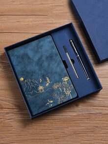 Set regalo taccuino personalizzato A5, include taccuino + penna + ricarica + scatola regalo. Il taccuino e la penna possono essere personalizzati con il testo desiderato. Disponibile come taccuino singolo o set. Taccuino in finta pelle con goffratura paesaggistica, taccuino per riunioni, blocco note. Copertina in materiale PU con sensazione di pelle e colore cangiante, 100 pagine interne, motivo di copertina unico, forniture regalo di Natale - Multicolore - Visualizzare 17