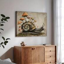 1pc,Mushroom Snail Canvas Wall Art Print, Fantasy Animal Artwork, Whimsical Nature Decor, Unique Home Accent, Stretched Canvas, Ready To Hang, Wall Decor For Living Room, Bedroom, Office, Ideal Gift For Art Lover & Nature Enthusiast, Wall Art For Home - 彩色 - 查看 3