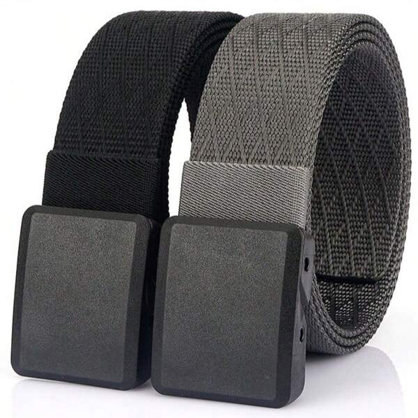 حزام نايلون كاجوال بنمط مربعات معينة، إكسسوار متعدد الاستخدامات لبنطلونات الجينز والرياضة الخارجية للرجال قطعة واحدة