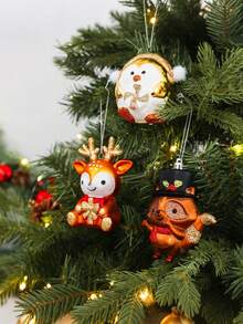 Poudre adhésive dorée brillante, pendentif en plastique Ins, décoration de Noël 3D, ornement pour sapin de Noël - pendentifs de dessin animé pastel avec pingouins, écureuils, cerfs. Ornements de fête pour la maison, les vitrines de magasin, les décorations de sapin de Noël en forme de bonbon pour la décoration de fête de Noël, artisanat DIY, décoration de fenêtre de sapin de Noël Ins 3D, convient pour les cadeaux de Nouvel An et de Noël, les fournitures de fête, la décoration de la table à manger, de la cheminée et du salon