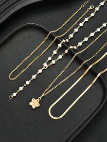 4 chiếc vòng cổ hình chữ Y đính ngọc trai giả hoa thanh lịch, đa năng dành cho nữ, thích hợp cho kỳ nghỉ, tiệc tùng, sinh nhật, Giáng sinh, đeo hàng ngày - Vàng - Xem 6