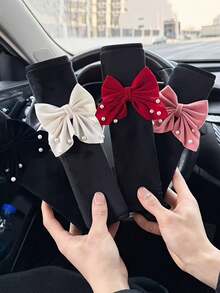 1pc/2pcs Car Seat Belt Bow Plush Shoulder Protection Cover Car Anti Pinch Neck Safety Belt Protection Cover