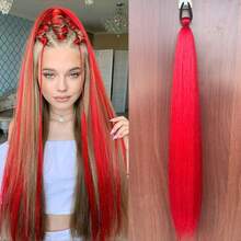 Synthetic 28Inch Long Straight Ponytail Extensions For Women Daily Use Parties And Halloween Purple Red DIY Braided Ponytail - Multicolor - View 13