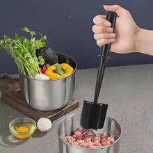 ABERZEY Heavy Duty Meat Masher And Potato Ricer - Non-Stick Surface, 5 Curved Blades, Heat-Resistant Non-Slip Handle - For Burgers, Meat Patties, Mashed Potatoes - Easy To Clean Kitchen Tool, Ergonomic Design, Sturdy Construction, Essential For Home Cooking