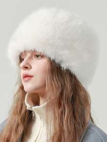 1 件秋冬毛绒渔夫帽，日式保暖防风大围针织帽，厚平顶护耳 - A - 查看 6