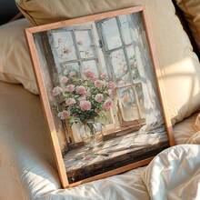 1 pièce Peinture sur canevas suspendue, peinture décorative montée, affiche, peinture murale, peinture à l'huile de rose rose et de rebord de fenêtre, décoration de chambre de fille, peinture murale de fleurs de printemps, décoration de salon esthétique, peinture de fleurs roses, décoration d'arrangement de plantes, décoration de thème de printemps, décoration de maison de printemps. Art mural sur canevas, art de fille funky, art de citation inspirante, décoration intérieure.