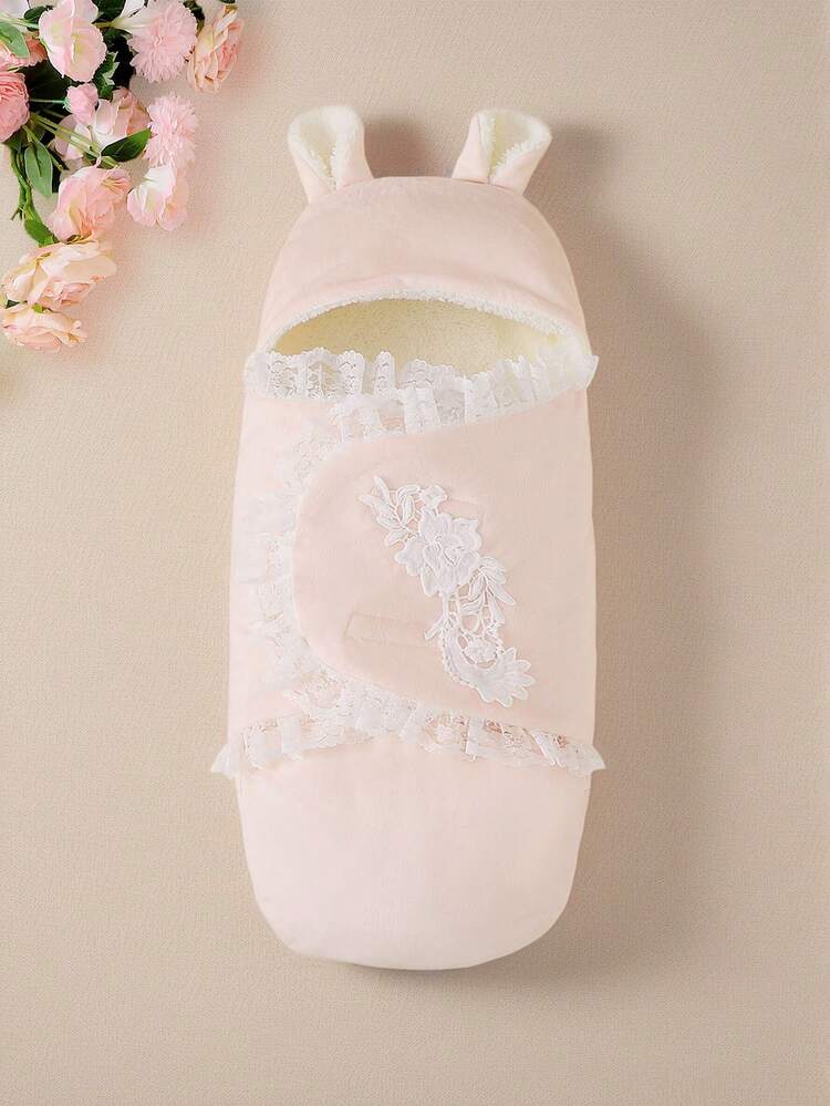 1 件新生儿双层柔软毛绒婴儿襁褓，公主蕾丝设计，适合女婴，增添甜美活力和优雅，让宝宝保持温暖舒适 - 米色 - 查看 11