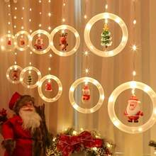 Luci a tendina natalizie a LED, luci a filo di rame a LED con design a cartone animato di Babbo Natale per decorazioni natalizie per interni, decorazioni per finestre, lampade natalizie, decorazioni natalizie per camera da letto di casa