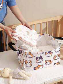 1 Stück Cartoon Katze Muster offene Aufbewahrungsbox, multifunktionaler Aufbewahrungskorb mit Griff, Geschenk für Feiertage, Muttertag/Vatertag, Aufbewahrung für Babybedarf, Windeln, Alltagsorganizer für Wohnzimmer, Badezimmer, Küche, faltbar, leicht, geeignet für Zuhause, Kinder, Kinderzimmer