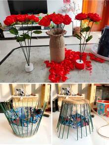 200pcs/100pcs/10pcs 绿色涂层花茎，DIY工艺和插花线，防水铁丝，适用于节日装饰和手工艺项目，可调节花园框架支撑植物攀爬，可缠绕和成型植物支撑，多用途花茎用于人造花茎，超强且易于卷起，不同形状的DIY花束装饰配件花园工具装饰 - 彩色 - 查看 9