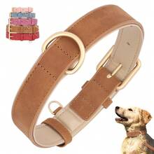 1pc Adjustable Soft PU Dog Collar, Blue/Brown/Pink Suitable For Pets
