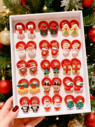 10 件女孩圣诞卡通圣诞老人鹿角发带，适合节日搭配或礼物