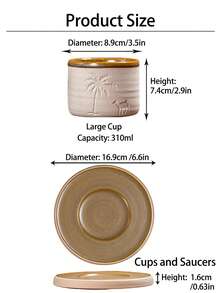 1 pieza Taza de café de terracota rústica de 120 ml/250 ml/310 ml, taza de cerámica tallada a mano de forma creativa con árbol del desierto y camello, taza de té japonesa para latte, té, capuchino, cacao, útiles escolares