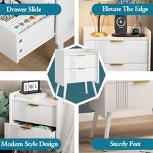 Nightstand Modern Bedside Table With 2 Storage Drawer, Small Night Stand, Wooden Sofa Side Table For Bedroom,Study Room And Small Spaces - 白色 - 查看 6