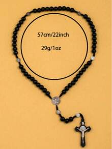 1 Piece Personalized And Fashionable Wooden Bead Cross Prayer Necklace For Men's Daily Wear