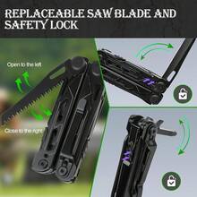 WAYAMY Multiherramienta de acero inoxidable, 28 en 1 Multiherramienta Alicates, Juego de Cuchillos de Alicates de Herramientas, el mejor regalo para novio, papá, él, marido - Negro - Ver 6