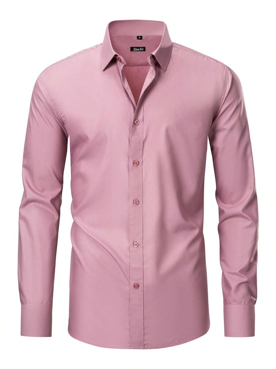 Men's Plain Casual And Office Shirt, Comfortable And Versatile - 珊瑚粉 - 查看 1