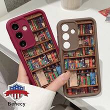 Phone Case Compatible For Samsung Galaxy S23/S25/S22+/S24 Ultra Plus Cartoon Bookshelf Pattern TPU Silicone Camera Protective Rugged Cellphone Cover - 白色 - 查看 3