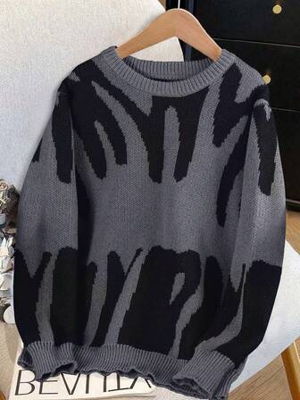 1pc Teen Girl Elegant Fashion Daily Commute School Vintage Colorblock Casual Comfortable Pullover Knit Sweater, Spring/Autumn/Winter